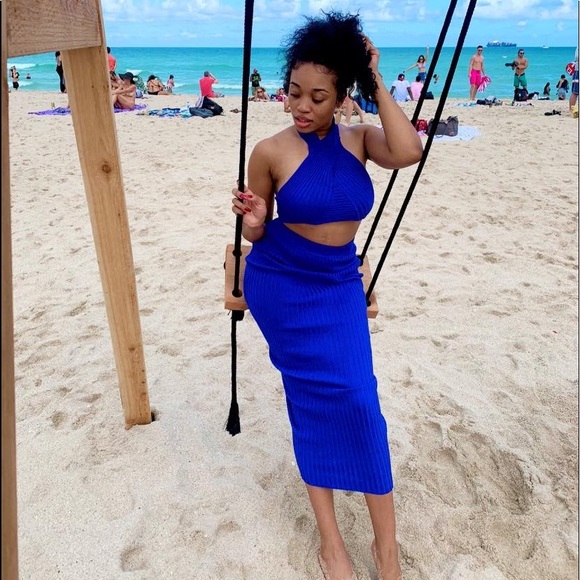 💙 Ribbed Knit Crop Top & Midi Skirt Set - Royal - Picture 8 of 8